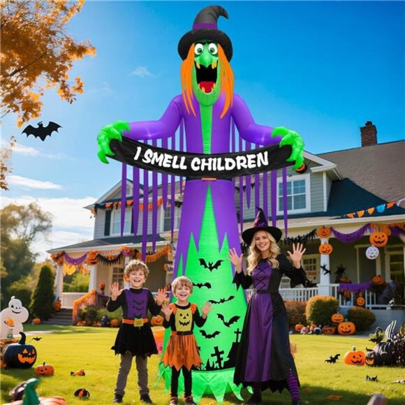12 FT Giant Halloween Inflatables Witch Outdoor Decorations with LED - Picture 5 of 7